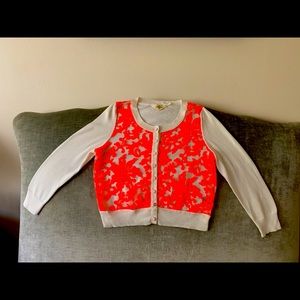 Ivory Cotton/Coral decorative Nylon Front Cardigan
